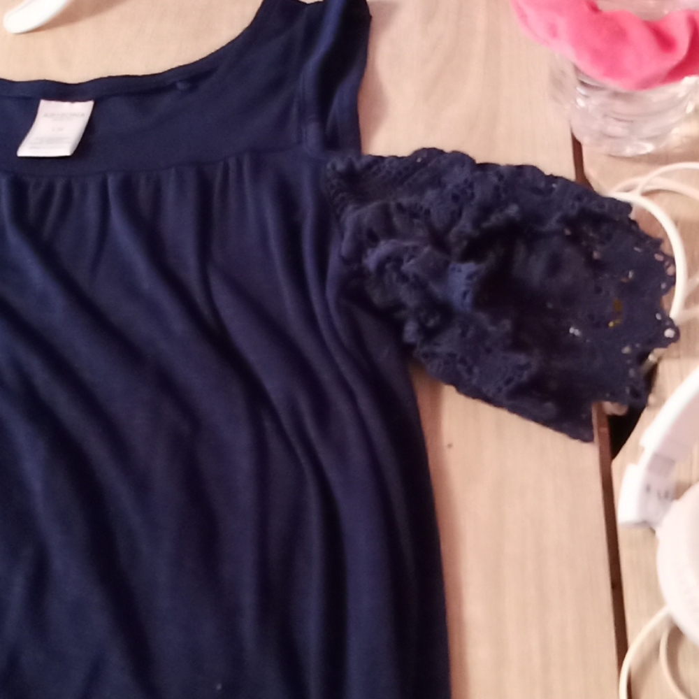 Blue Off Shoulder with Lace Strap Tank